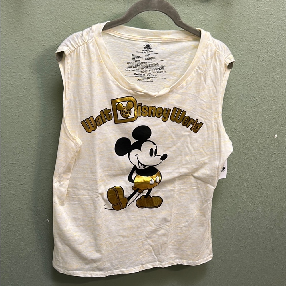 Disney White and Gold Muscle Tee with Mickey Mouse Design